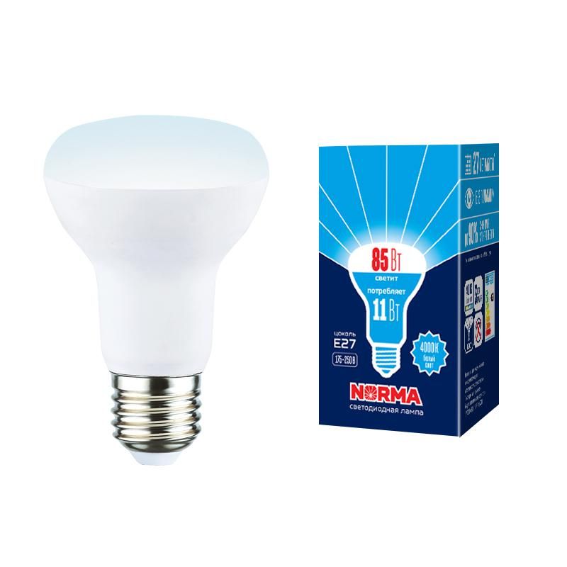 лампа светодиодная led-r63-11w/4000k/e27 /fr/nr norma 11вт матовая 4000к нейтр. бел. e27 (упак. картон) volpe ul-00005775 от BTSprom.by