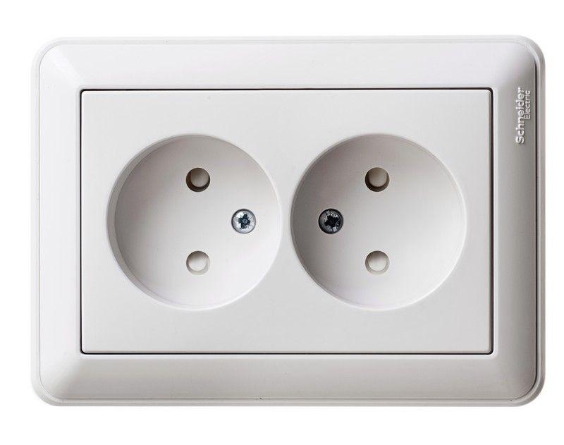 розетка 2-м сп w59 16а ip20 без заземл. защ. шторки бел. se rs16-254-18 от BTSprom.by