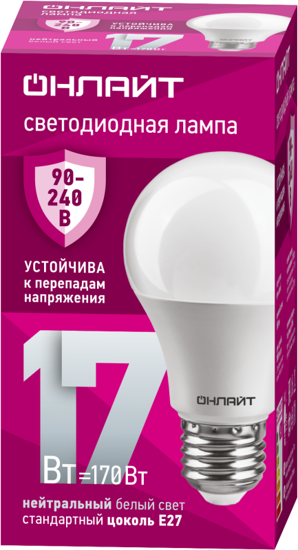 лампа светодиодная 90 403 oll-a60-17-230-4k-e27 (pro 90-240в) онлайт 90403 от BTSprom.by