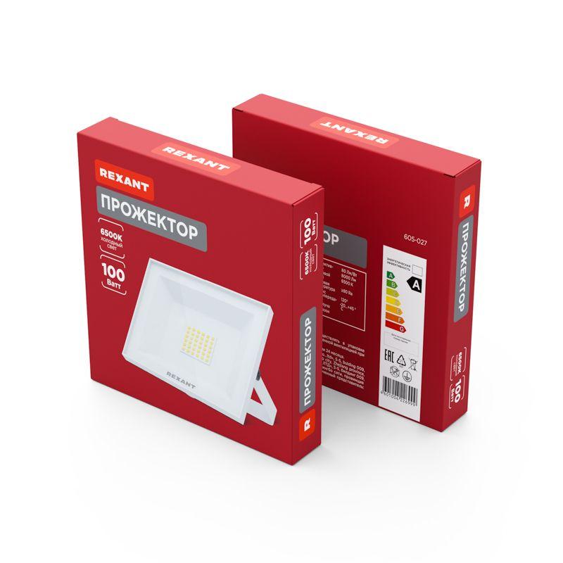  Прожектор СДО 100Вт 8000лм 5000К бел. корпус Rexant 605-027 фото в каталоге от BTSprom.by