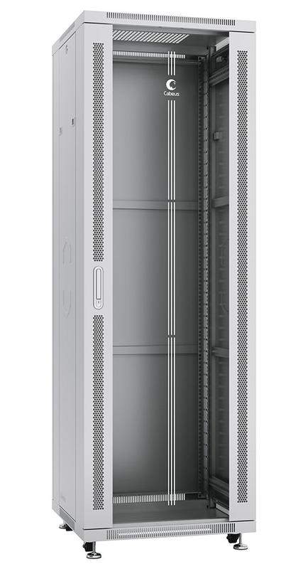 шкаф монтажный телекоммуникационный напольный sh-05c-37u60/80 19дюйм 37u 600х800х1833мм для распределит. и серверн. оборудования передн. стеклян. и задн. сплошн. метал. двери ручка с замком сер. cabeus 7641c от BTSprom.by