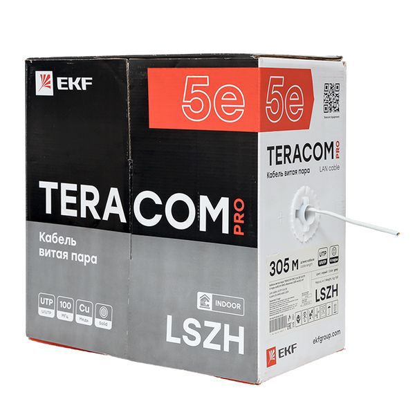 Кабель витая пара U/UTP кат.5E 4 пары 24 AWG solid LSZH нг(А)-HF сер. (м) TERACOM PRO EKF TRP-5EUTP-04LSH-GY-IN3 фото в каталоге от BTSprom.by