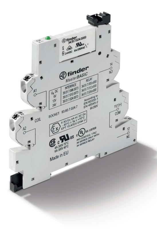 модуль интерфейсный (сборка 34.51.7.012.0000 + 93.60.0.024.7) электромеханич. реле серия masterbasic 1co 6а 12в ac/dc ip20 безвинт. клеммы push-in версия atex finder 390100120073 от BTSprom.by