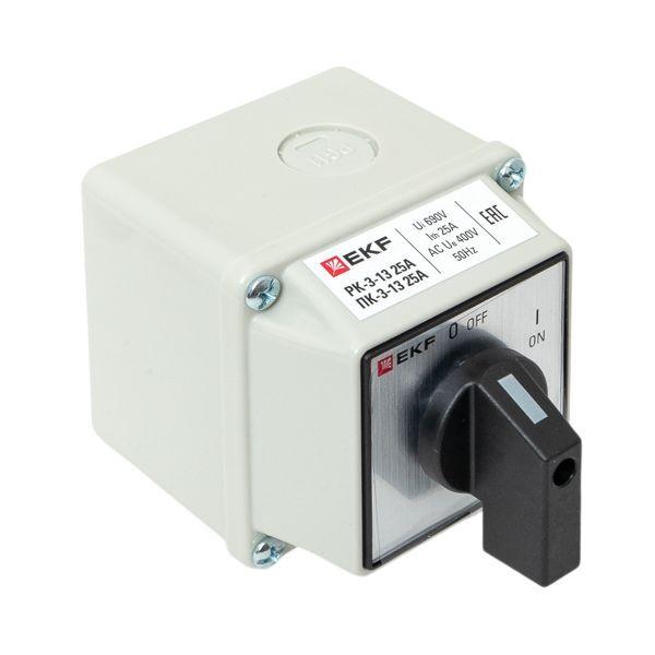  Переключатель кулачковый ПК-3-13 3П 25А "ВКЛ-ВЫКЛ" IP54 EKF pk-3-13-25 фото в каталоге от BTSprom.by
