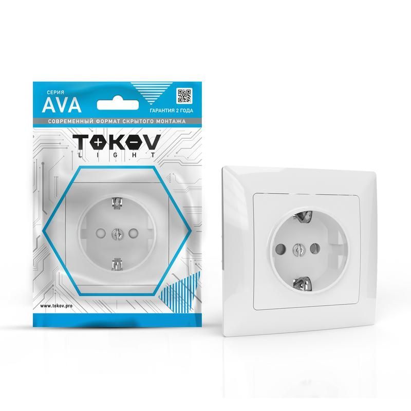 розетка 1-м сп ava 16а ip20 с заземл. защ. шторки в сборе бел. tokov light tkl-av-r1fzsf-c01 от BTSprom.by