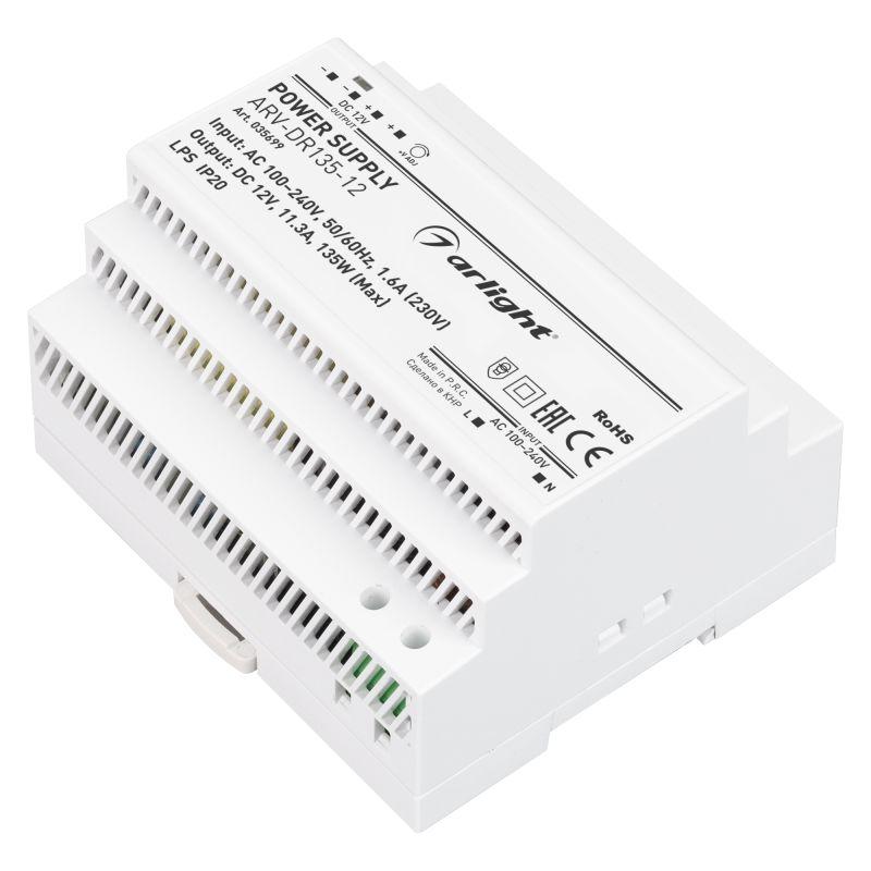 блок питания arv-dr135-12 (12в 11.3а 135вт) (ip20 din-рейка) arlight 035699 от BTSprom.by
