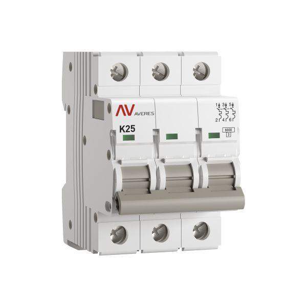 выключатель автоматический модульный 3п k 25а 6ка av-6 averes ekf mcb6-3-25k-av от BTSprom.by