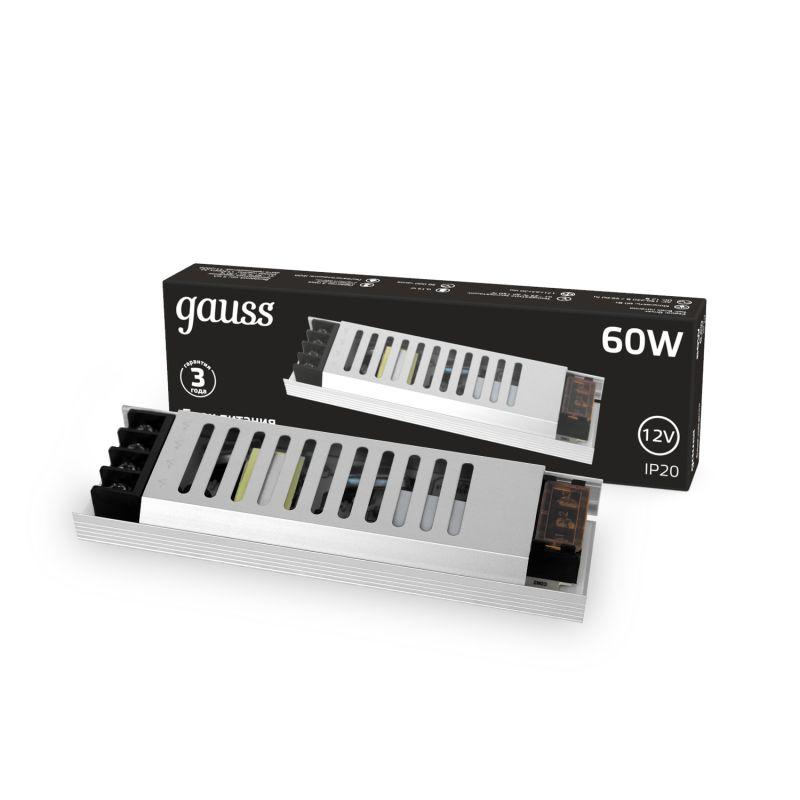 блок питания для светодиодной ленты black 60вт 12в ip20 (драйвер) gauss 202001060 от BTSprom.by