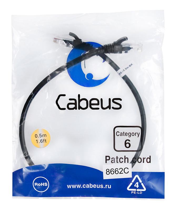патч-корд u/utp кат.6 pc-utp-rj45-cat.6-0.5m-bk 2xrj45/8p8c неэкранир. pvc 0.5м черн. cabeus 8662c от BTSprom.by