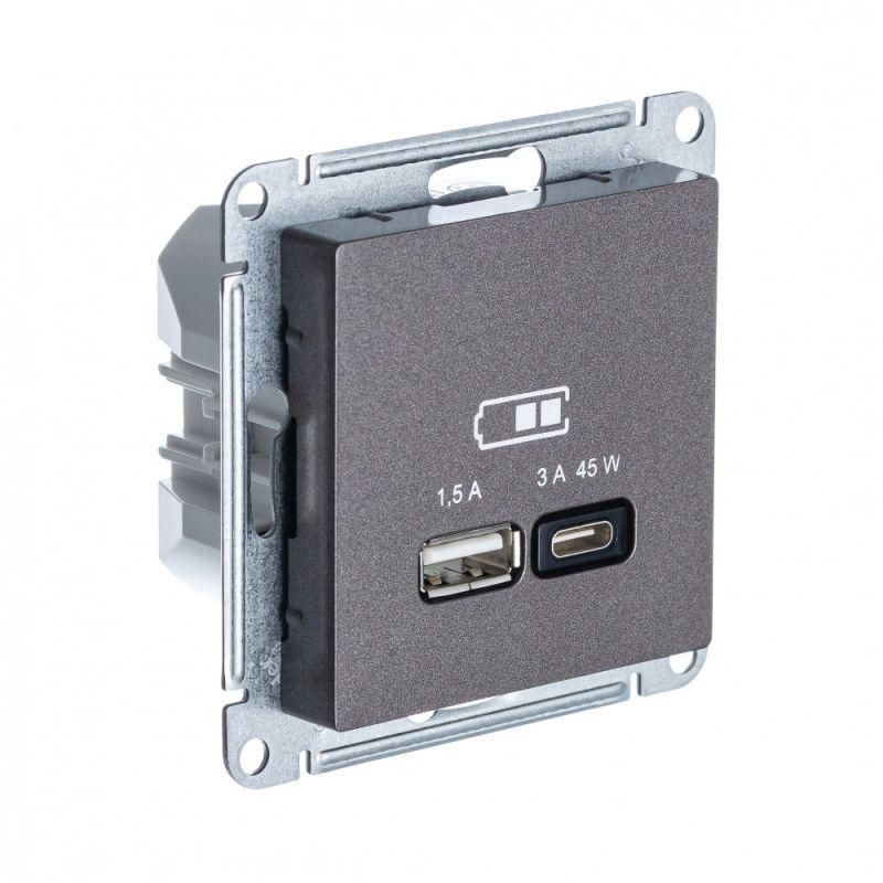 розетка usb atlasdesign тип a+c 45вт qc pd высокоскор. зу механизм мокко se atn000629 от BTSprom.by