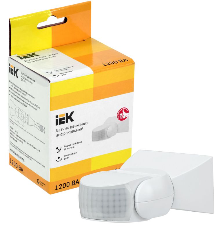  Датчик движения ДД 013 1200Вт угол обз. 180град. 12м IP65 бел. IEK LDD10-013-1100-001 фото в каталоге от BTSprom.by