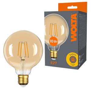 лампа светодиодная filament g95 10вт шар золотая 2400к e27 800лм 1/10/20 wolta wf-g95-10w2.4ke27 от BTSprom.by
