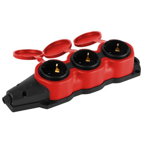  Колодка 3-м с заземл. 16A IP44 KX-3e-RED-IP44 каучук. красн. Эра Б0068393 фото в каталоге от BTSprom.by