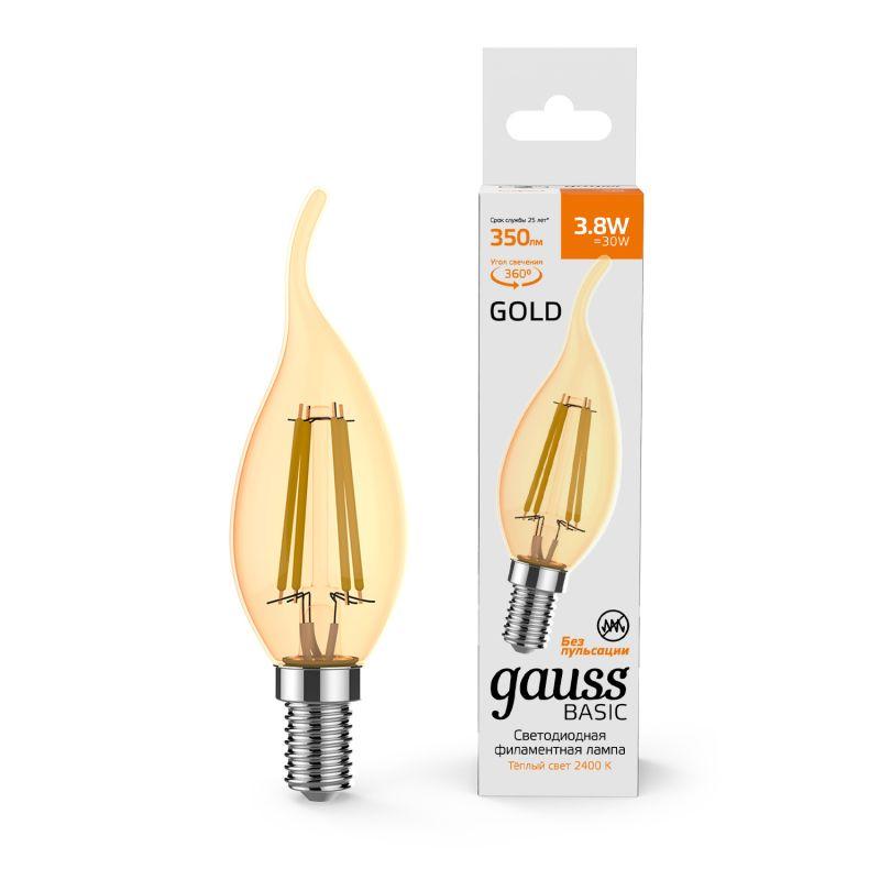 лампа светодиодная филаментная basic filament 3.8вт свеча на ветру 2400к е14 350лм golden gauss 1047154 от BTSprom.by