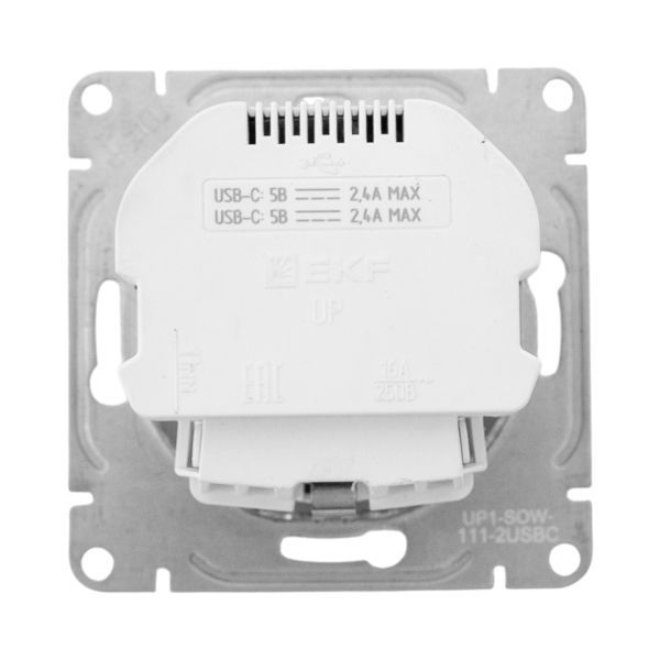  Розетка СП Эпика 16А с 2 USB-C с заземл. защ. шторки механизм бел. EKF UP1-SOW-111-2USBC фото в каталоге от BTSprom.by