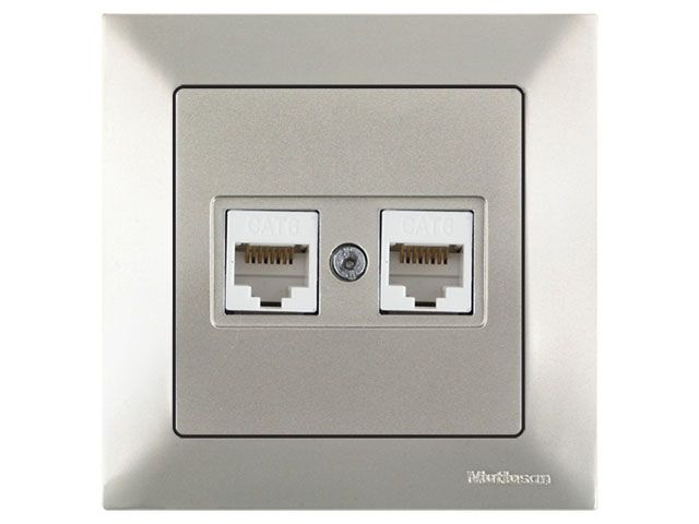 розетка компьютерная 2xrj45 (cat6, скрытая) титан, daria, mutlusan ((2xrj 45) 8-pin, соединения типа 568a или 568b) 2120 141 0183 от BTSprom.by
