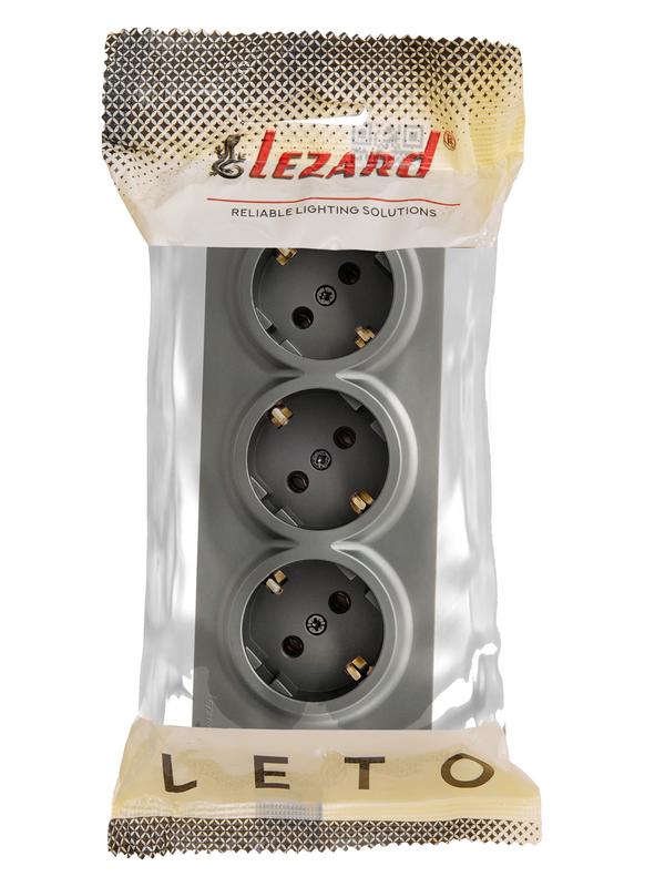  Розетка 3-м ОП LETO с заземл. закрытый корпус ПБТ платина LEZARD 752-3500-127BUP фото в каталоге от BTSprom.by