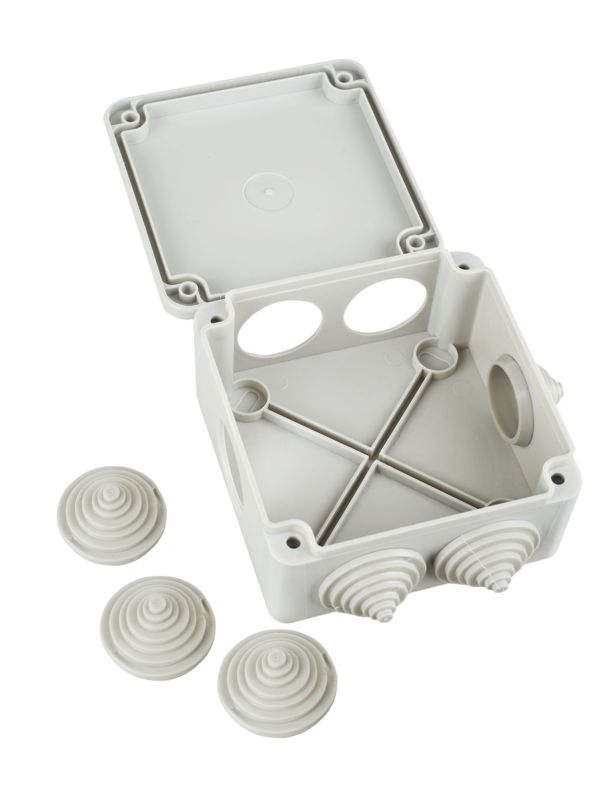  Коробка распаячная ОП КМ 100х100х45 IP44 6 вводов (RAL7035) IEK UKO11-100-100-045-K41-44 фото в каталоге от BTSprom.by