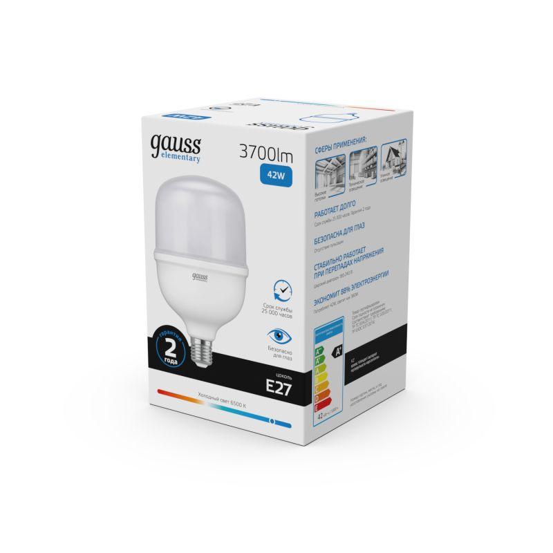 Лампа светодиодная Elementary 42Вт T120 цилиндр 6500К холод. бел. E27 3700лм GAUSS 63234 фото в каталоге от BTSprom.by
