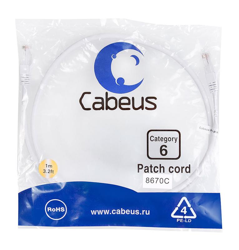 патч-корд u/utp кат.6 pc-utp-rj45-cat.6-1m-wh 2xrj45/8p8c неэкранир. pvc 1м бел. cabeus 8670c от BTSprom.by