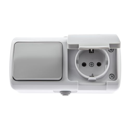  Блок розетка с выкл. 1-кл. ОП 10(16)А 250В 2P+E IP54 сер. Atlantic 5-701-03 Intro Б0050947 фото в каталоге от BTSprom.by