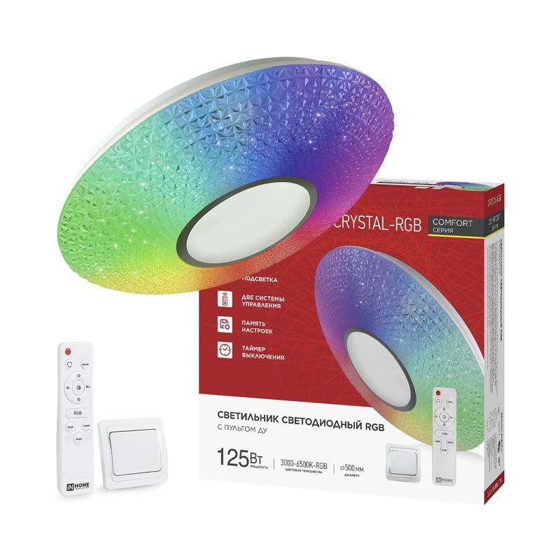 светильник светодиодный comfort crystal-rgb 125вт 3000-6500к 10000лм 230в 500х115мм с пультом ду in home 4690612058702 от BTSprom.by