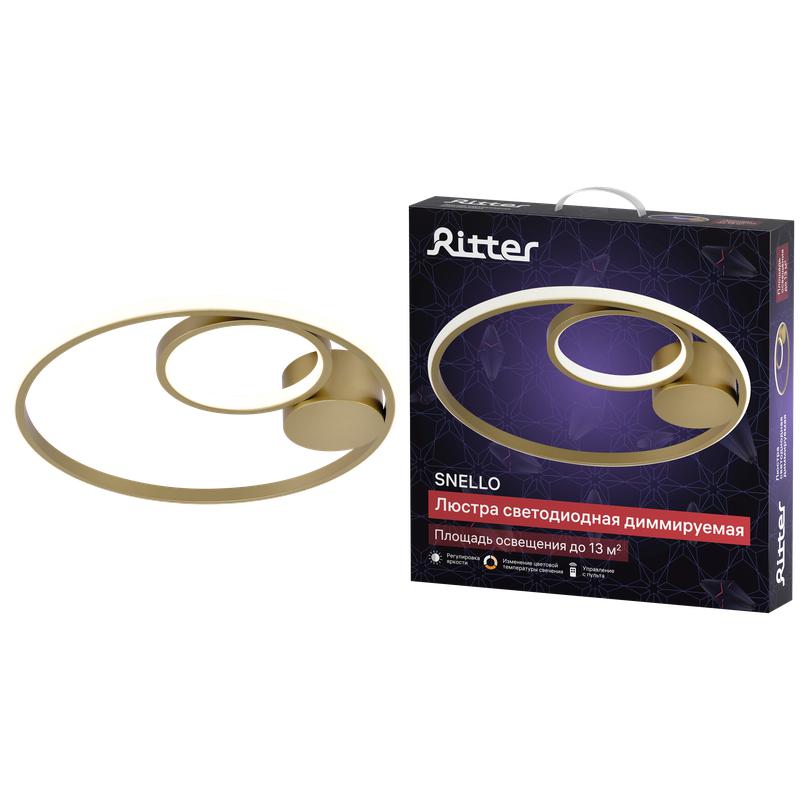 люстра потолочная светодиодная диммируемая snello с ду 3 режима d450х70мм 60вт 2700к/4200к/6400к 13кв.м зол. ritter 51654 9 от BTSprom.by
