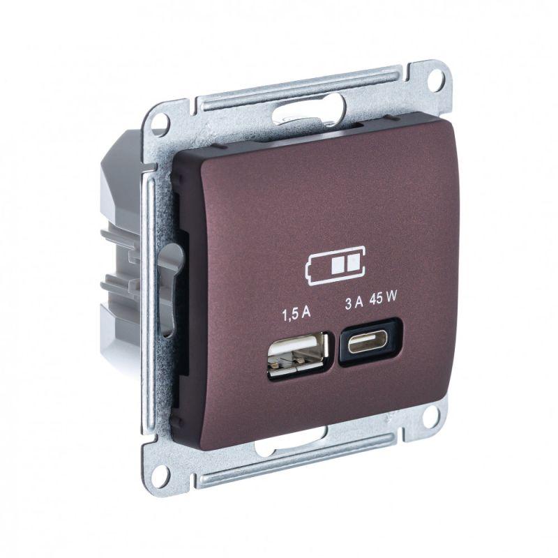 розетка usb glossa тип a+c 45вт qc pd высокоскор. зу механизм баклаж. se gsl001129 от BTSprom.by