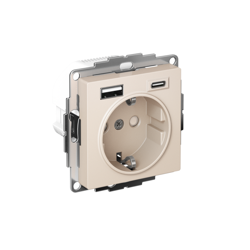 розетка atlasdesign 16а с 2-мя заряд. устройствами usb тип a+c 5в/2.4а 2х5в/1.2а механизм беж. se atn000232 от BTSprom.by