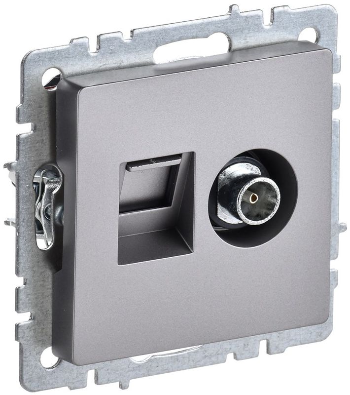 розетка компьютерная + телевизионная 2-м brite ртв/рк12-брс rj45 кат.5e + tv механизм сталь iek br-ak20-1-k46 от BTSprom.by