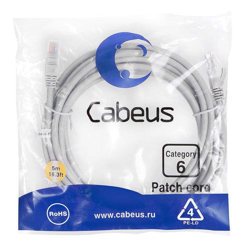 патч-корд u/utp кат.6 pc-utp-rj45-cat.6-5m 2xrj45/8p8c неэкранир. pvc 5м сер. cabeus 7270c от BTSprom.by