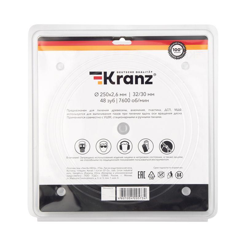  Диск пильный 250мм х48зуб х32/30мм Kranz KR-92-0128 фото в каталоге от BTSprom.by