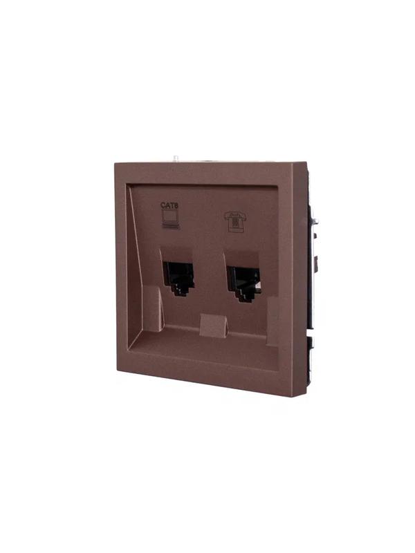  Розетка компьютер+телефон СП ZIMA IP20 с модулем Cat 6 шоколад LEZARD 704-7388-144 фото в каталоге от BTSprom.by