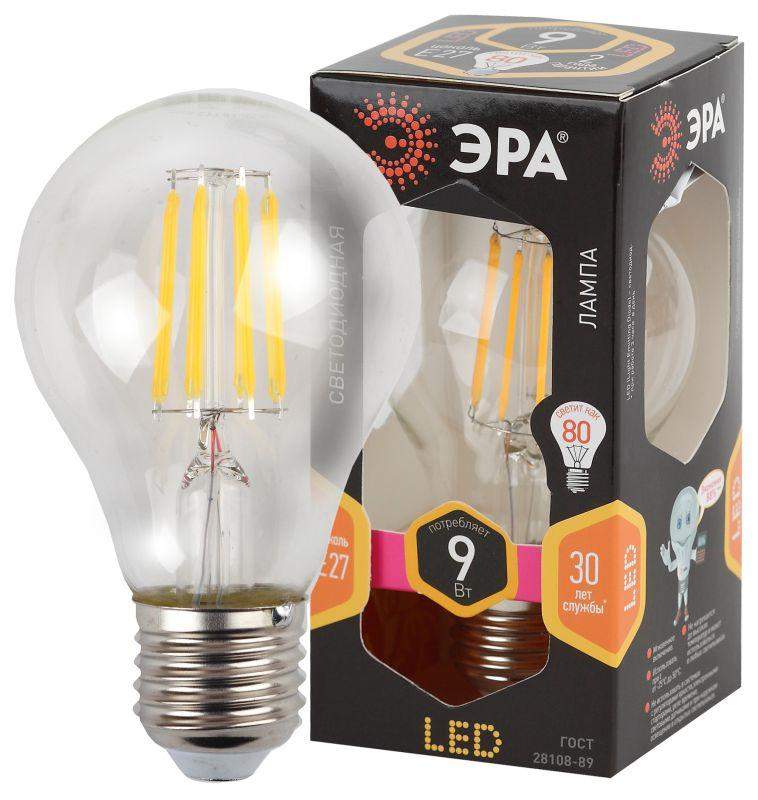 лампа светодиодная филаментная f-led a60-9w-827-e27 9вт грушевидная тепл. e27 эра б0043433 от BTSprom.by