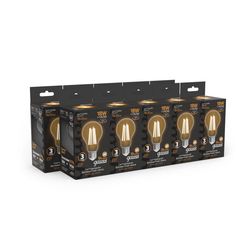 Лампа светодиодная филаментная Black Filament 18Вт A60 грушевидная 2700К тепл. бел. E27 1600лм GAUSS 102902118 фото в каталоге от BTSprom.by