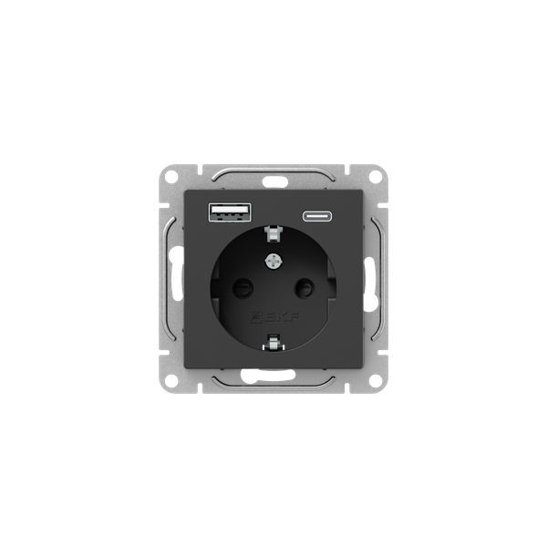 розетка сп эпика 16а с 2 usb-a+с с заземл. защ. шторки механизм черн. ekf up1-sob-111-usba+usbc от BTSprom.by