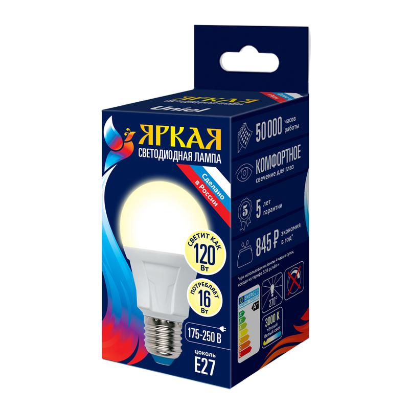 лампа светодиодная led-a60 16w/3000k/e27/fr plp01wh яркая 16вт матовая 3000к тепл. бел. e27 (упак. картон) uniel ul-00005033 от BTSprom.by