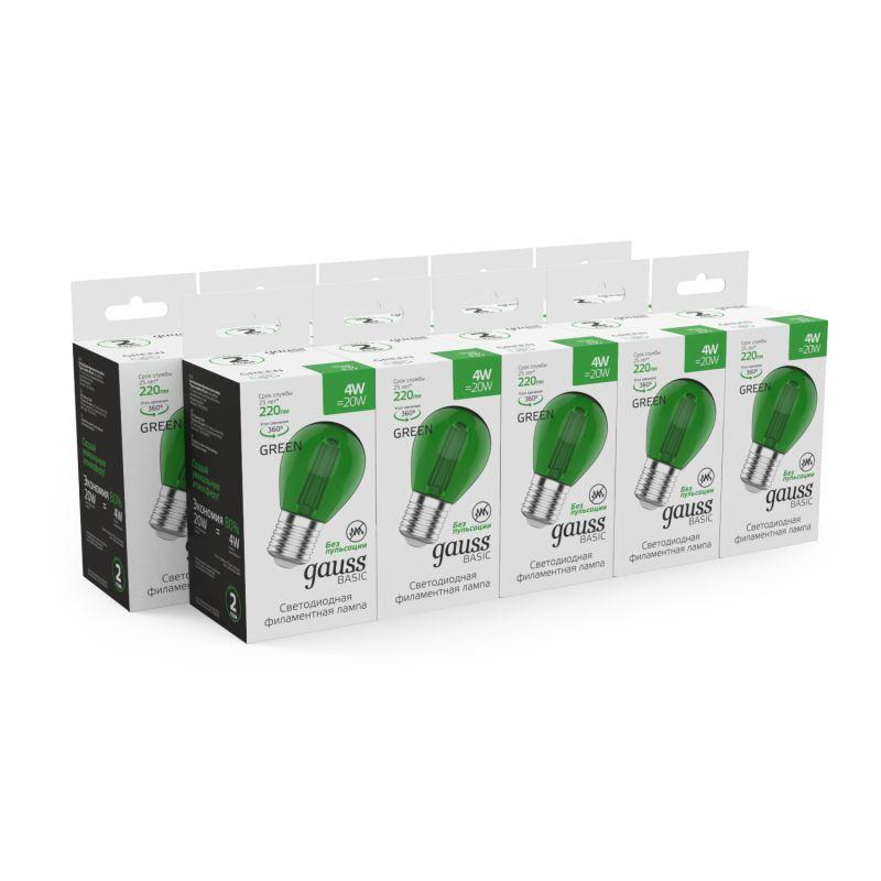 Лампа светодиодная филаментная Basic Filament 4Вт Шар Е27 220лм green GAUSS 10512042-G фото в каталоге от BTSprom.by