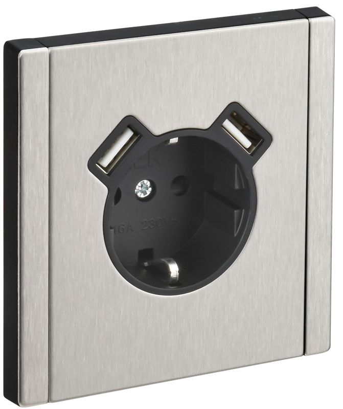 розетка 1-м сп forte&piano fp745m 16а ip20 usb a+a 3.1а с заземл. защ. шторки винтовое крепление никель iek fp-r14-16-u21-d31-m-k50 от BTSprom.by