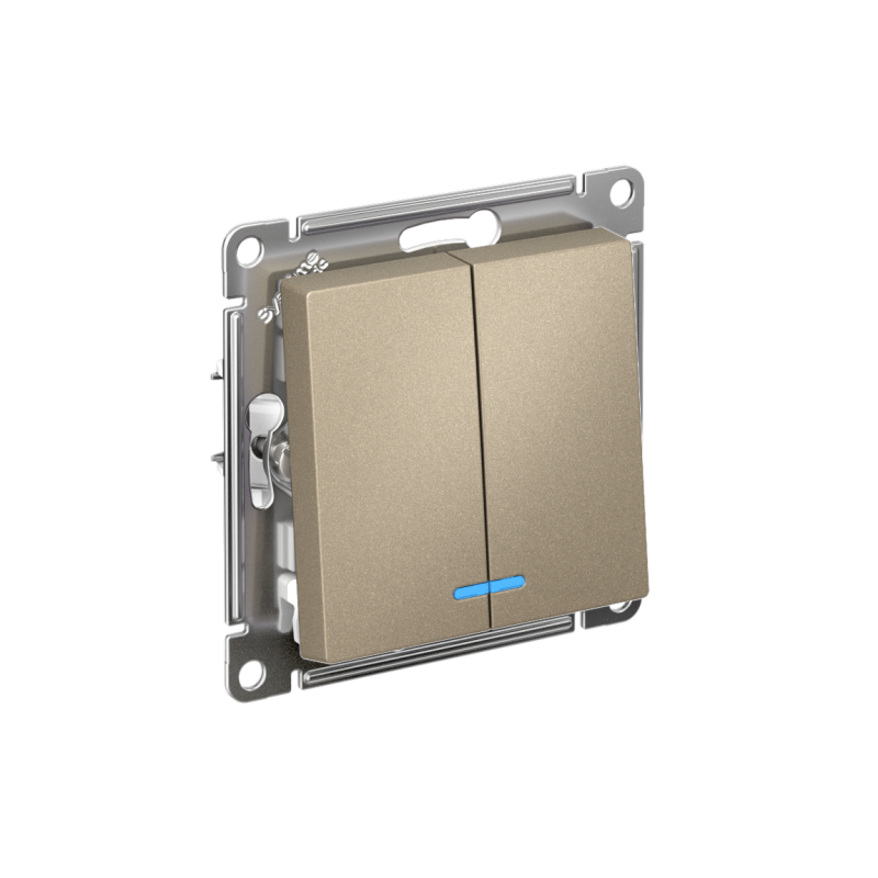 выключатель 2-кл. atlasdesign (сх. 5а) 10ax с подсветкой быстрозажим. клем. механизм шампань se atn000553s от BTSprom.by