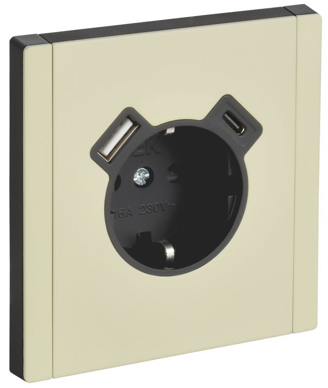 розетка 1-м сп forte&piano fp847m 16а ip20 usb a+c 18вт с заземл. защ. шторки винтовое крепление сл. кость iek fp-r14-16-u22-018-m-k41 от BTSprom.by
