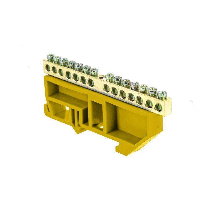 шина нулевая n 6х9 14 отверстий желтый изолятор на din-рейку латунь proxima ekf sn0-63-14-dz от BTSprom.by