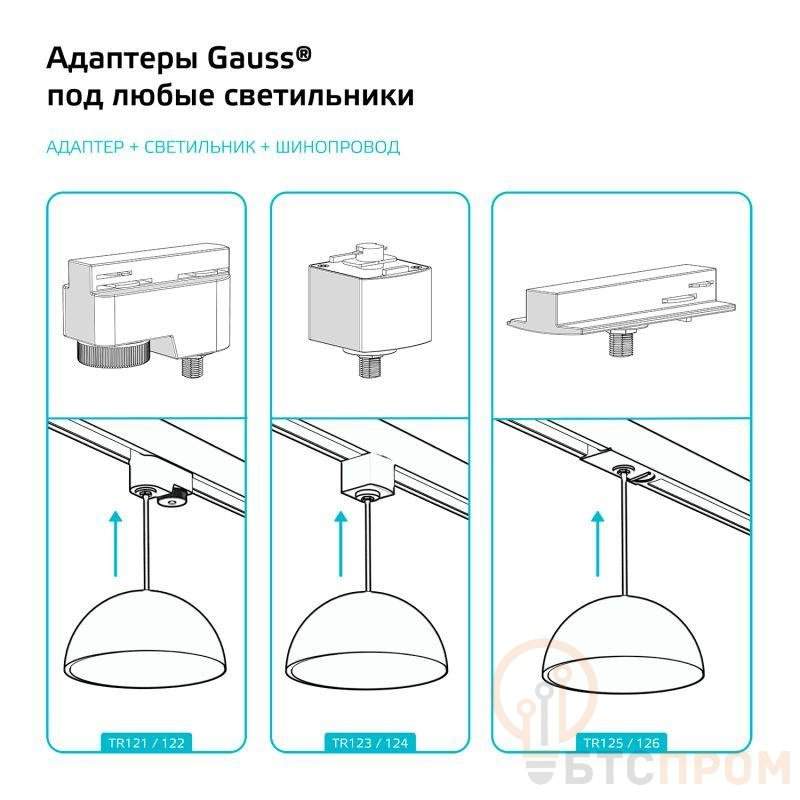 адаптер track однофазный для подключения светильника к трековой системе с фиксирующей шайбой бел. gauss tr125 от BTSprom.by