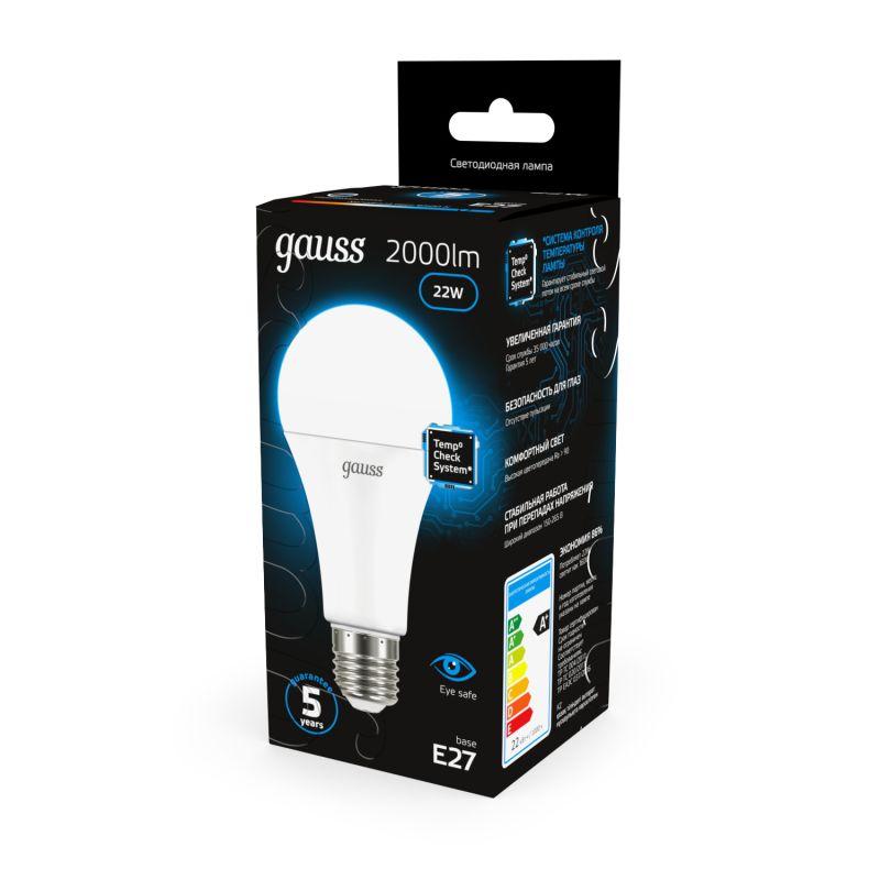 Лампа светодиодная Black 22Вт A70 грушевидная 6500К холод. бел. E27 2000лм GAUSS 102502322 фото в каталоге от BTSprom.by
