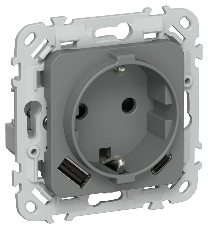 розетка 1-м сп flite рсюшс11-1-флма 16а с usb a+c 20вт с заземл. с защ. шторками безвинтовое крепление механизм мокрый асфальт iek fi-r14-16-1-u22-020-k80 от BTSprom.by