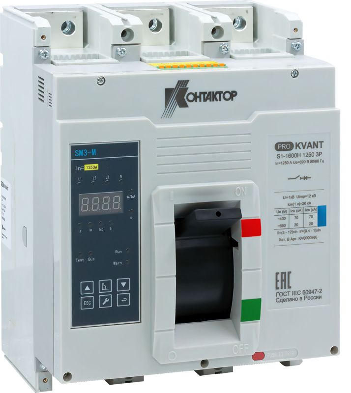 выключатель автоматический pro.kvant s1-1600s 3p 800а 50ка в литом корпусе с электрон. расцеп. контактор kv0000954 от BTSprom.by