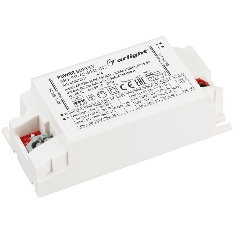 блок питания arj-sp-42-pfc-ins (42вт 25-40в 0.7-1.05а) ip20 пластик arlight 023072(1) от BTSprom.by