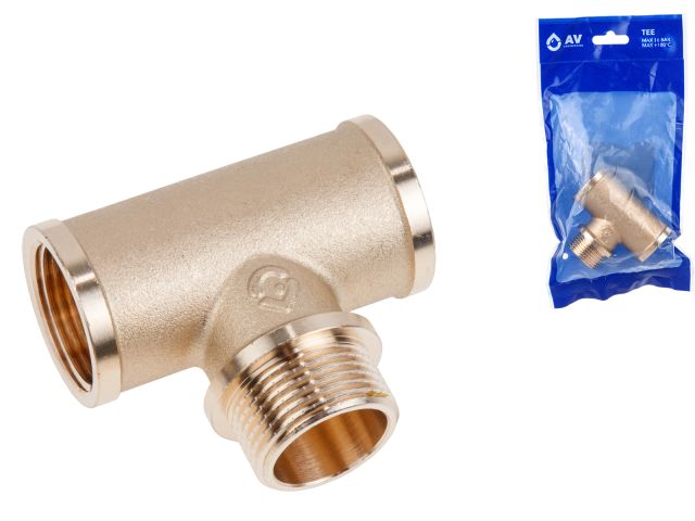 тройник 3/4" вн.-нар.-вн., av engineering (инд. упак.) (латунь, макс.  16 бар, макс.  110 °с) ave306010 от BTSprom.by