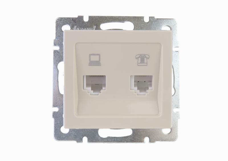 розетка компьютерная + телефонная 2-м сп rain rj45 + rj11 16а ip20 механизм крем. lezard 703-0388-143 от BTSprom.by