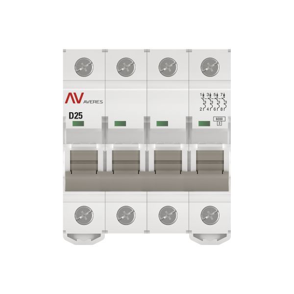  Выключатель автоматический модульный 4п D 25А 6кА AV-6 AVERES EKF mcb6-4-25D-av фото в каталоге от BTSprom.by